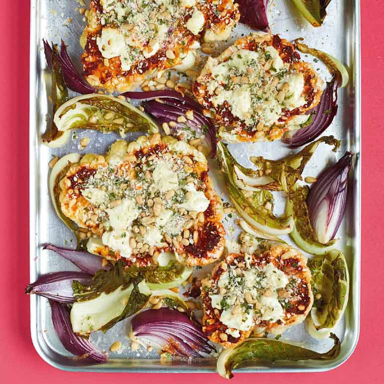 bloemkool-schijven met geitenkaas