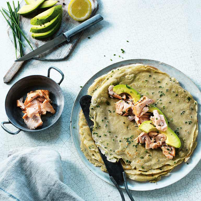 Glutenvrije flensjes met zalm & avocado
