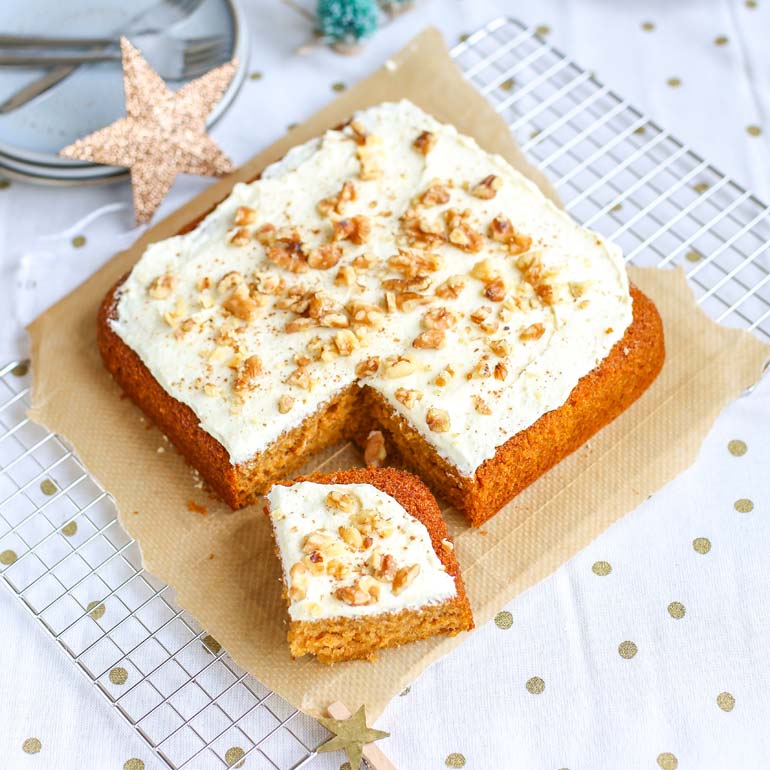 Pompoencake met cream cheese frosting