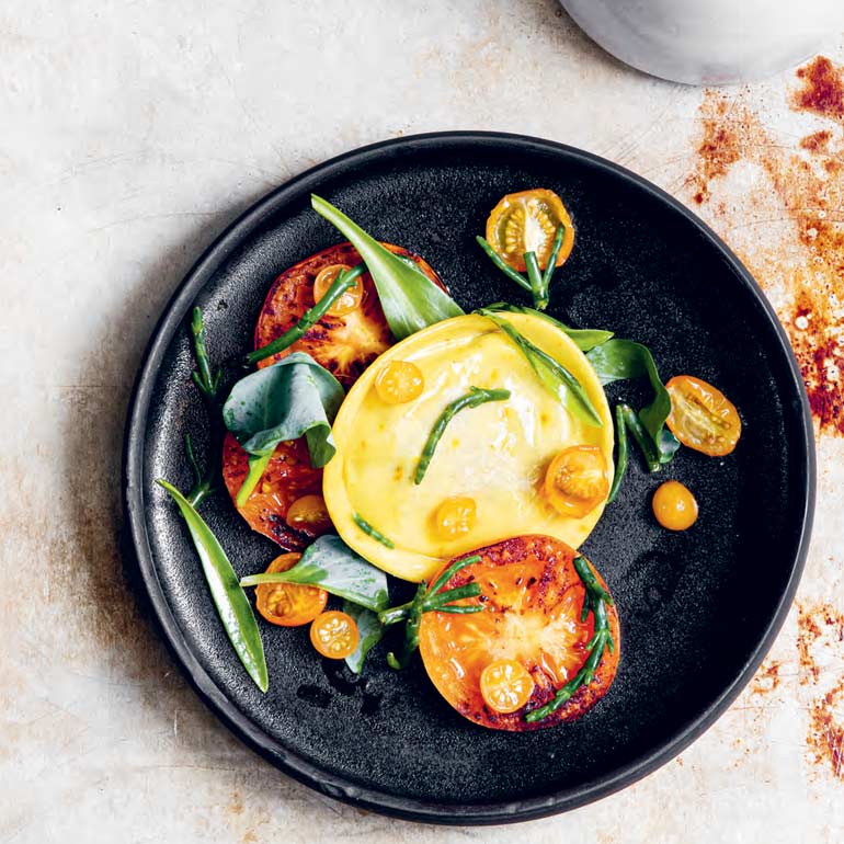 Tomatenraviolo met zeegroenten